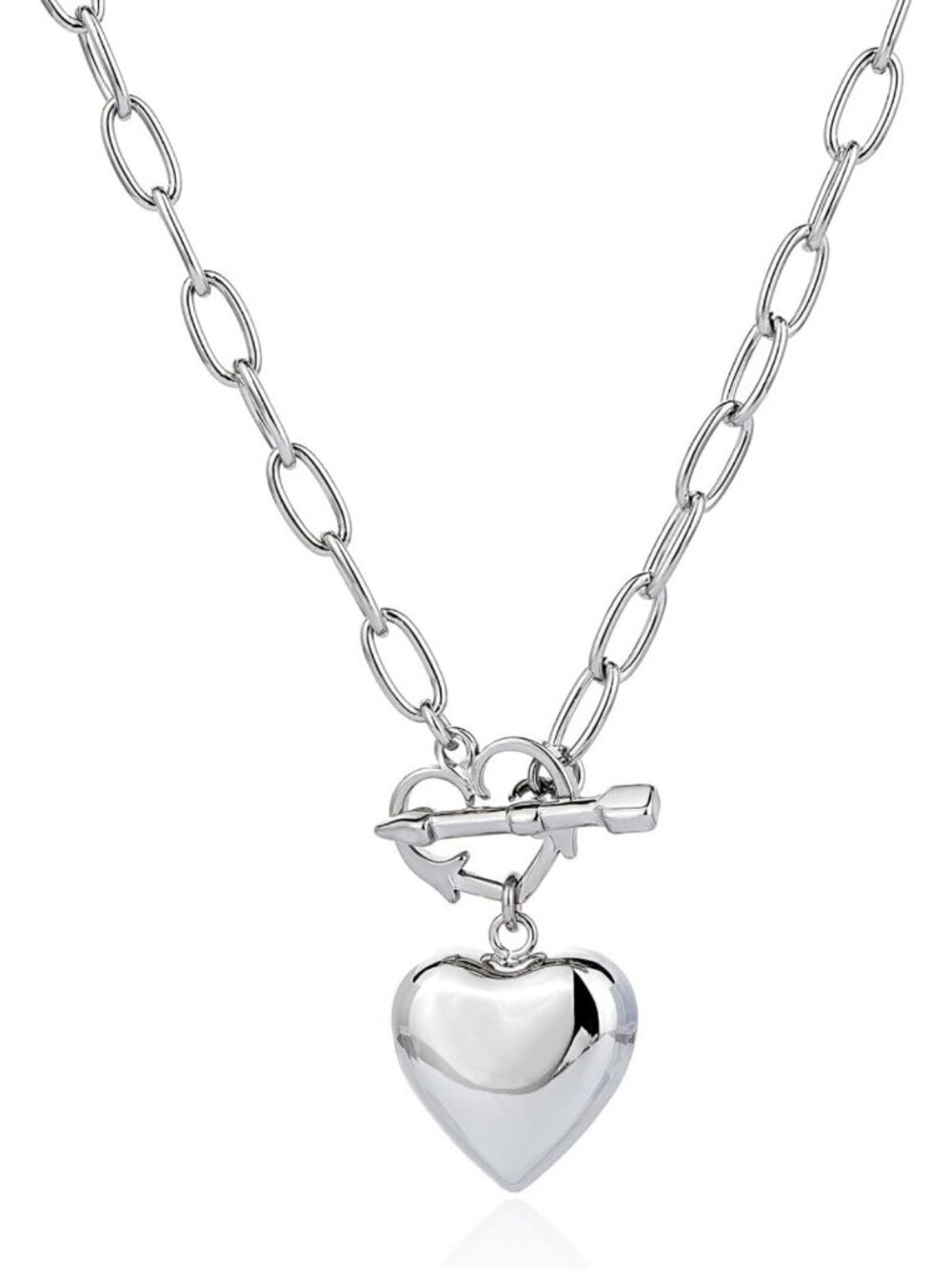 Heart Birthstone Toggle Necklace | Thick/Thin Paperclip Chain | 3-Stone Jewelry